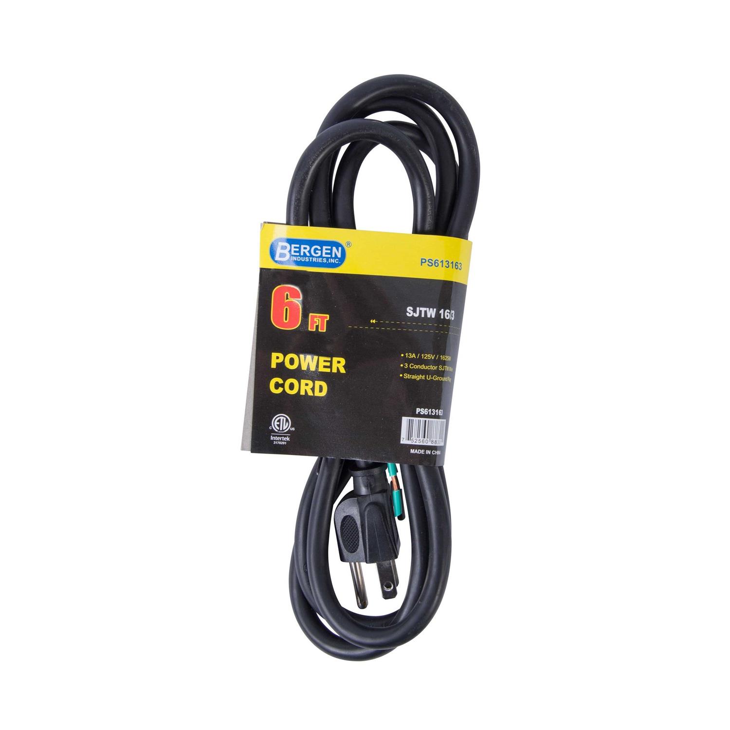 Bergen Industries 6 ft. 16/3 SJTW 3-Wire Appliance/Power Tool Cord PS613163 - Cheap Fitting