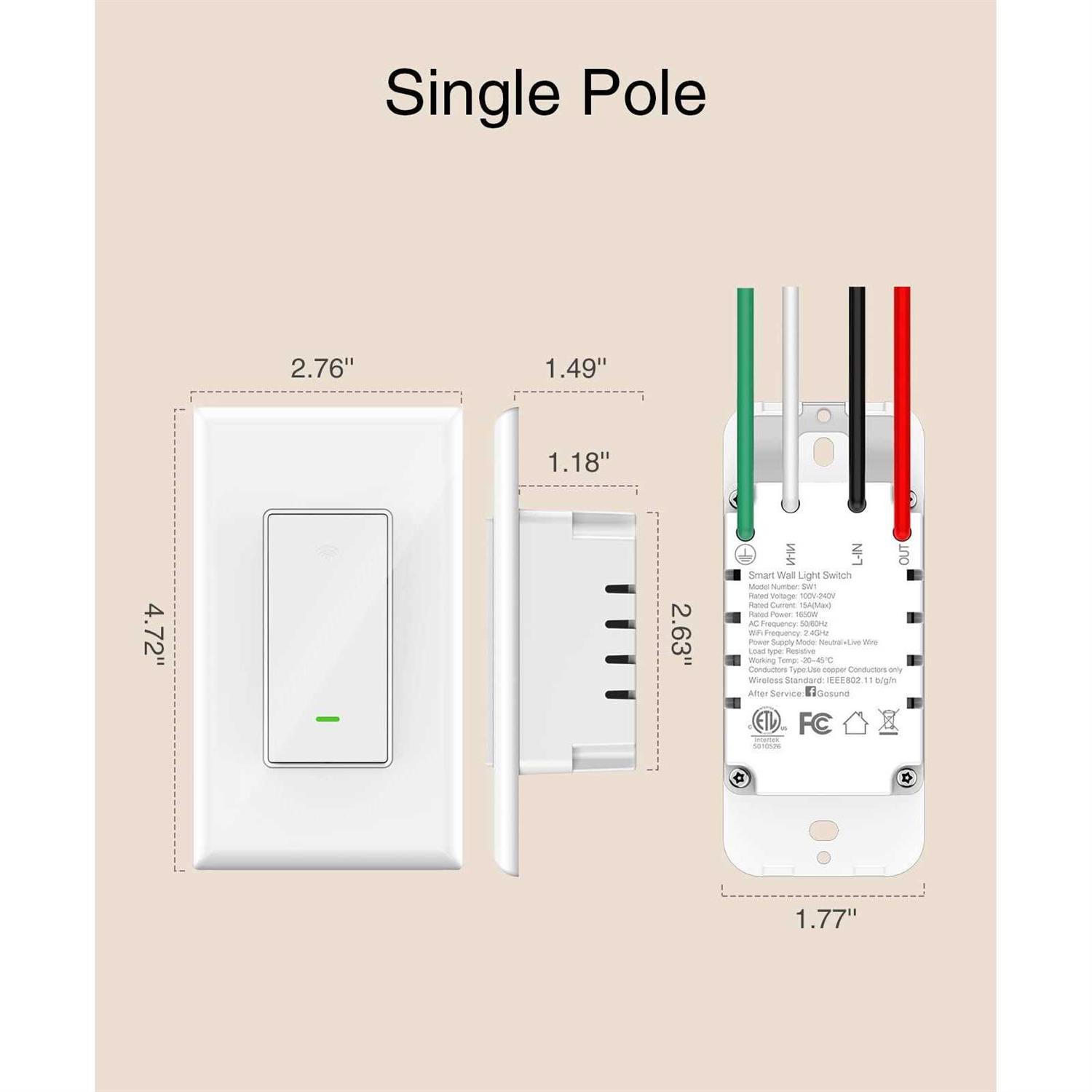 GHome Smart Switch,Smart Wi-Fi Light Switch Compatible with Alexa and Google Assistant 2.4Ghz - Cheap Fitting