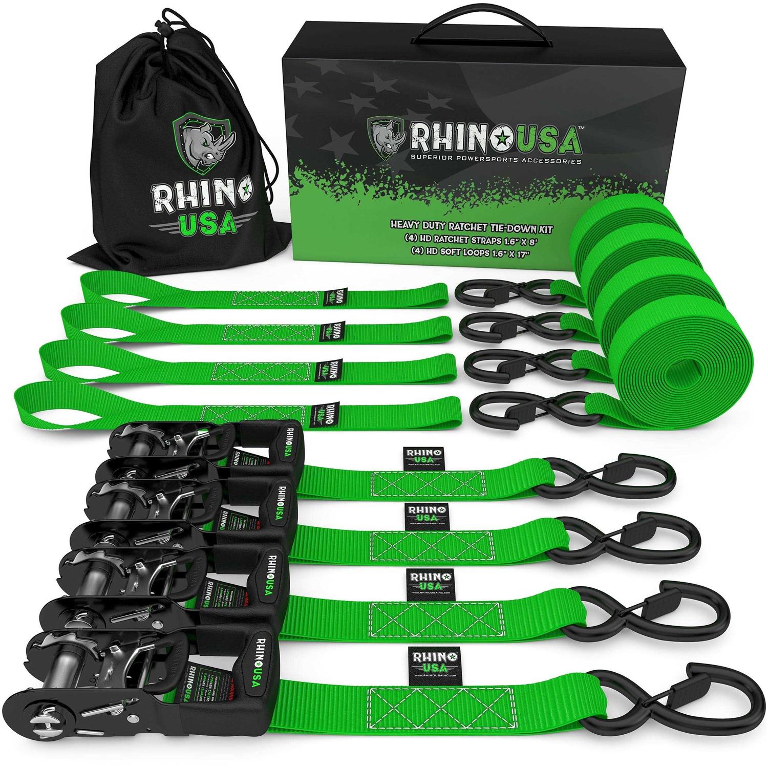 Rhino USA 1.6 inch x 8′ HD Ratchet Tie-Down Set - Cheap Fitting