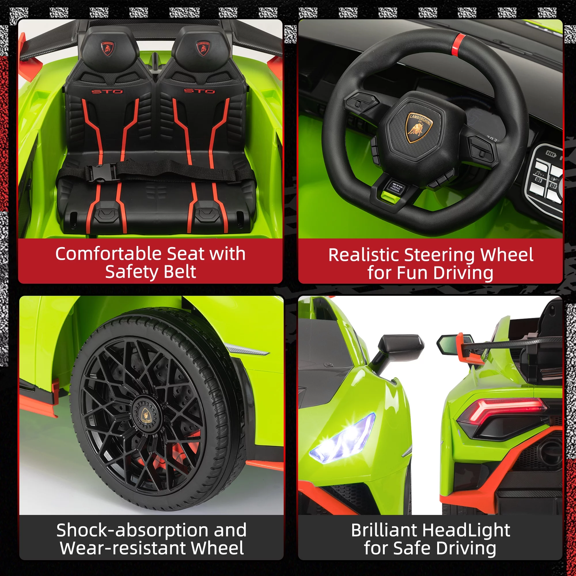 TOBBI 24V Lamborghini STO Licensed Kids Ride on Drift Car Gray Electric Car W/Remote Control LED Lights, up to 10 mph - Cheap Fitting