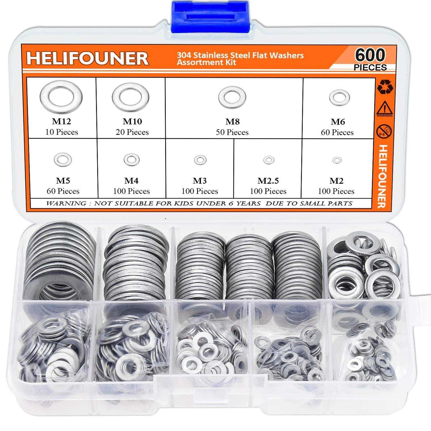 HELIFOUNER 600 Pieces 9 Sizes 304 Stainless Steel Flat Washers Assortment Kit - Cheap Fitting