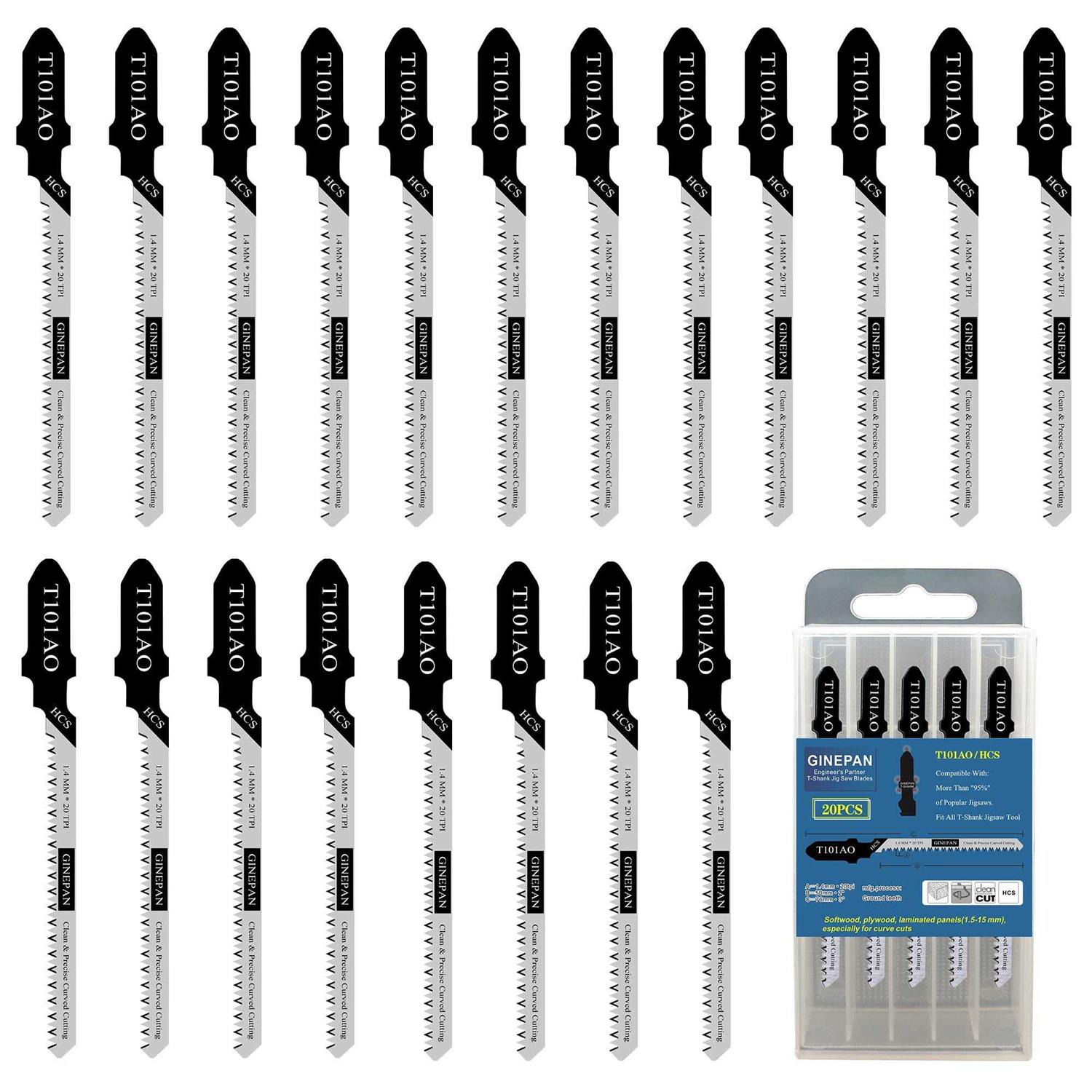 GINEPAN Jigsaw Blades T Shank 20PCS T101AO with Case, Compatible with Dewalt Bosch - Cheap Fitting