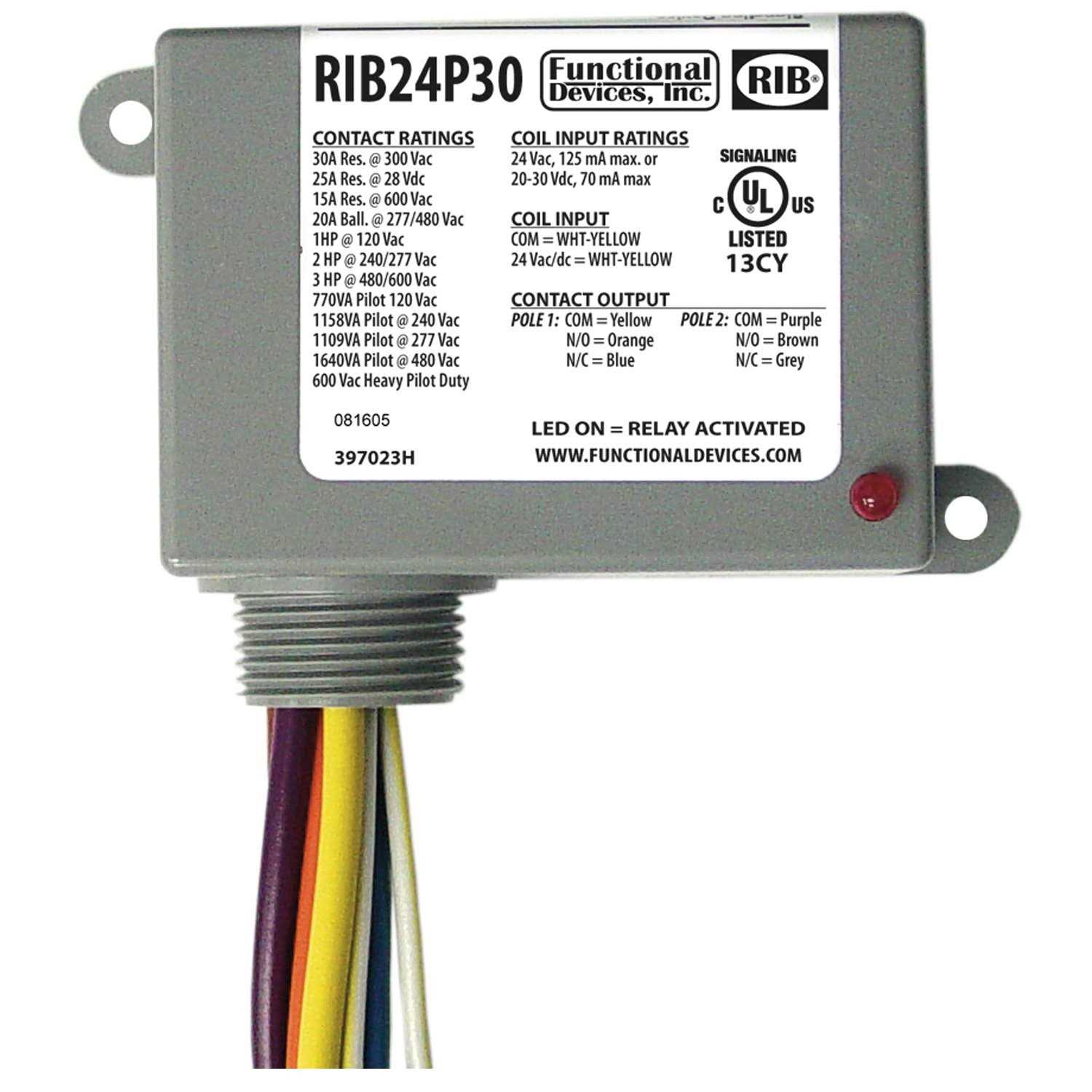 Packard RIB24P30 Functional Devices Enclosed Pilot Relay 30Amp DPDT 24Vac/dc - Cheap Fitting