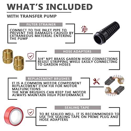 EXTRAUP 115Volt 1/2HP 1500 GPH Heavy Duty High Pressure Cast Iron Casing Water Transfer Utility Pump With Brass Connectors and Suction Strainer - Cheap Fitting
