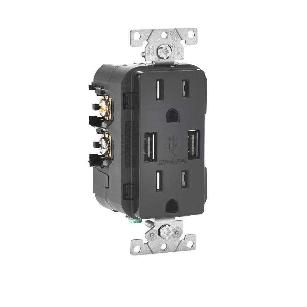 Leviton Outlet and USB Charger Decora 15 amps 125 V Duplex Black 5-15R - Cheap Fitting