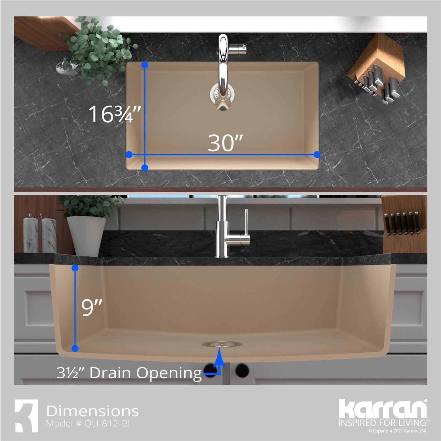 Karran QU-812 Undermount 32.5 in. Large Single Bowl Quartz Kitchen Sink Kit - Cheap Fitting