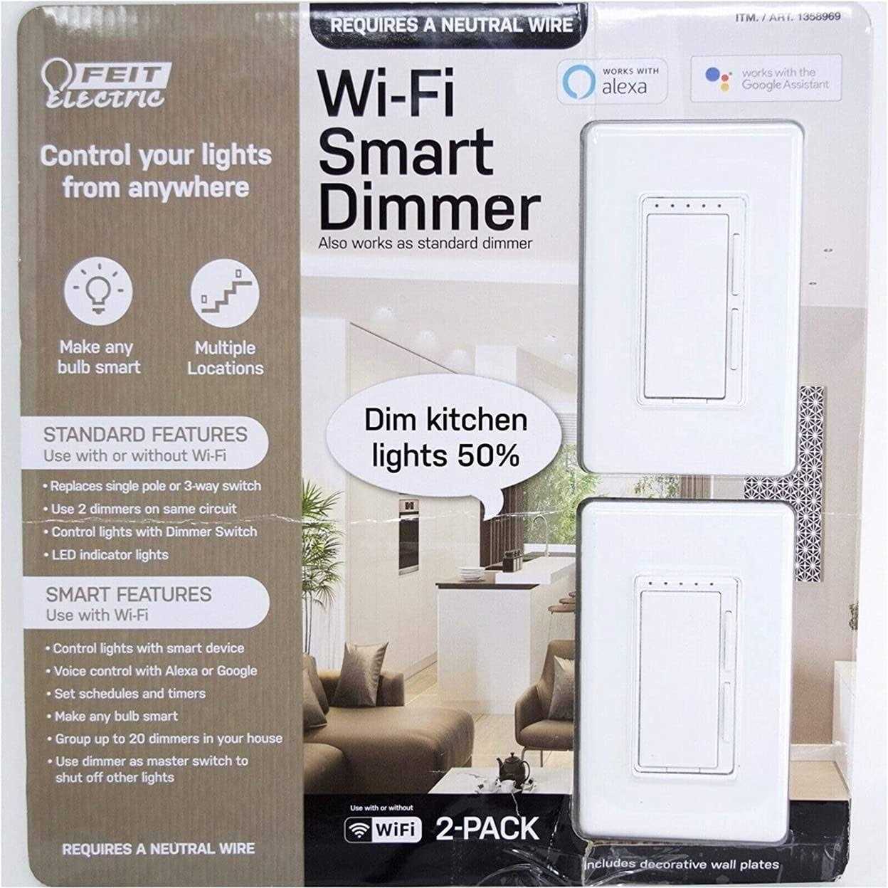 Feit Electric 3-Way Single Pole Switch Wi-Fi Smart Dimmer - Cheap Fitting