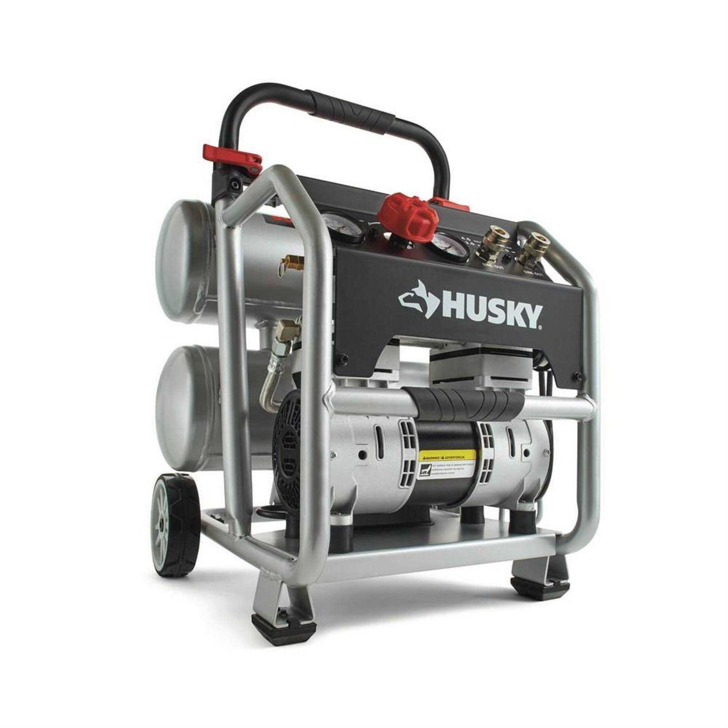 Silent Air Compressor Portable Husky 4.5 Gal Electric Powered - Cheap Fitting