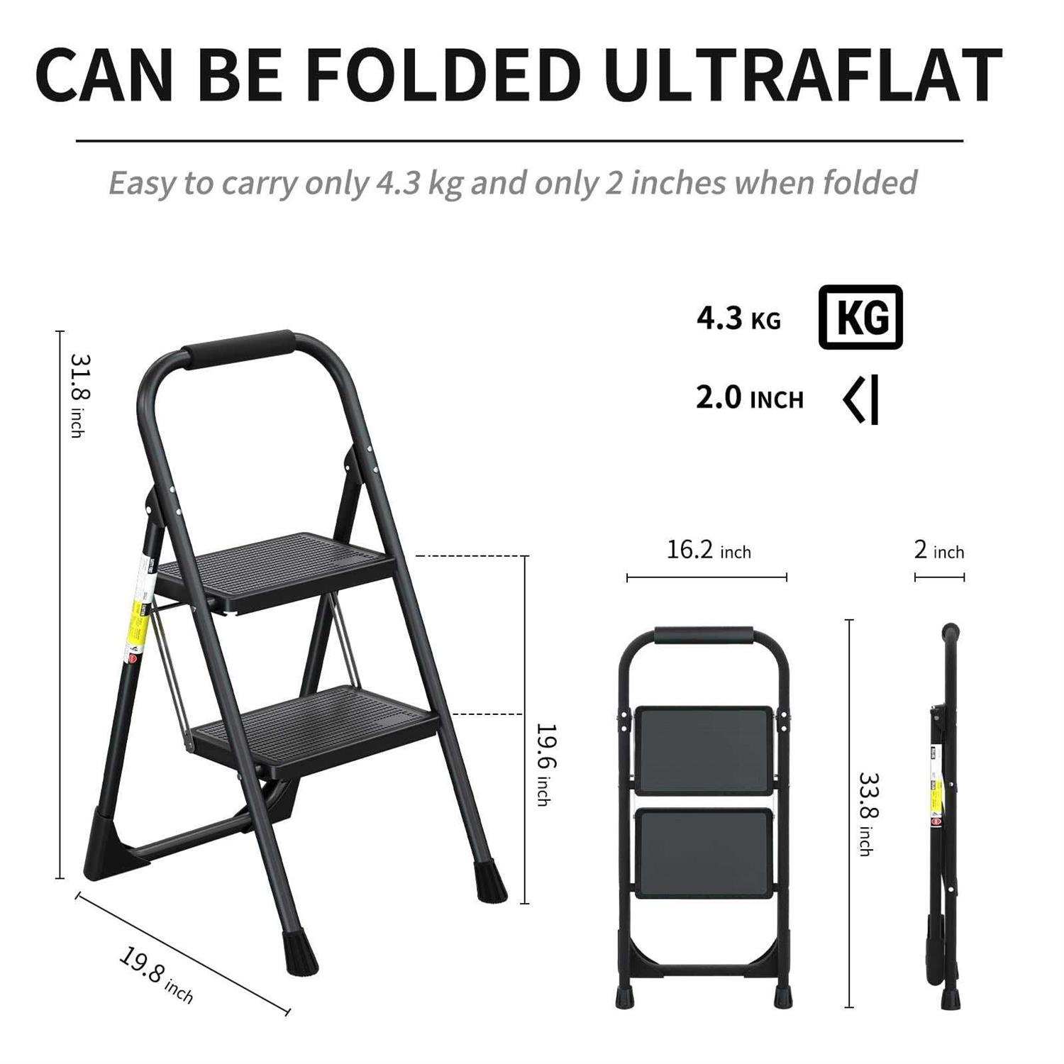 Step Ladder EFFIELER 2 Step Stool Ergonomic Folding Step Stool with Wide Anti-Slip Pedal 430 lbs Sturdy Step Stool for Adults Multi-Use - Cheap Fitting