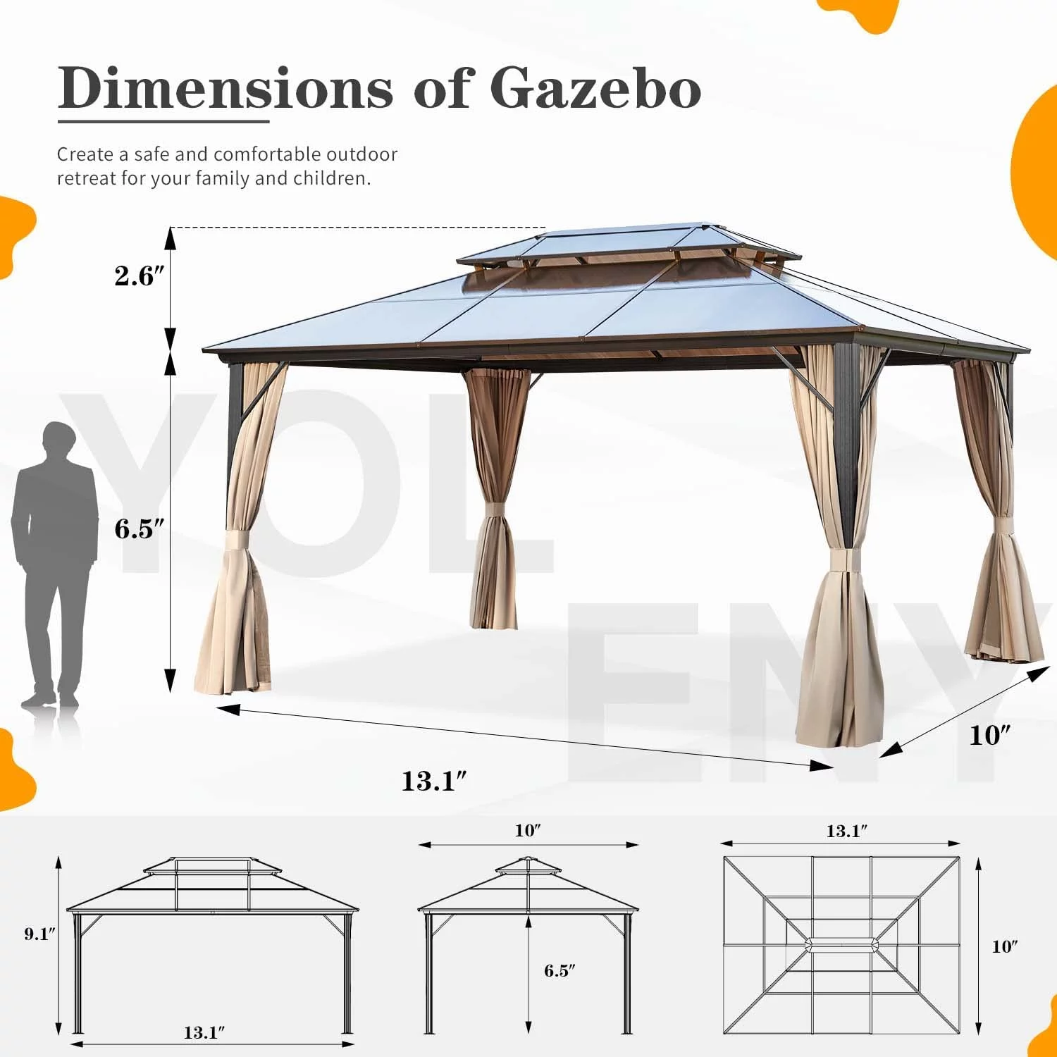 Yoleny 12'x16' Outdoor Polycarbonate Double Roof Hardtop 12 ft Gazebo Canopy, Brown - Cheap Fitting