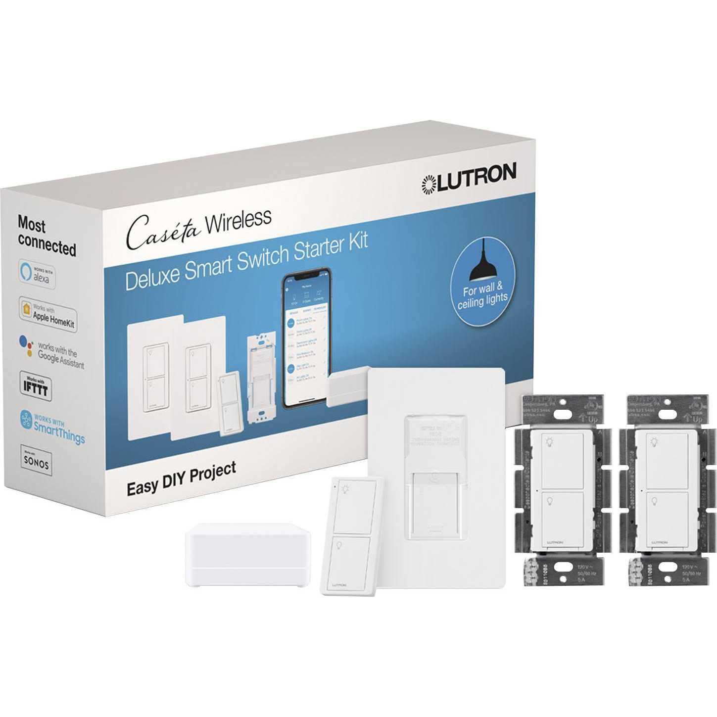 Lutron Caseta Deluxe Smart Switch Kit with Smart Bridge - Cheap Fitting