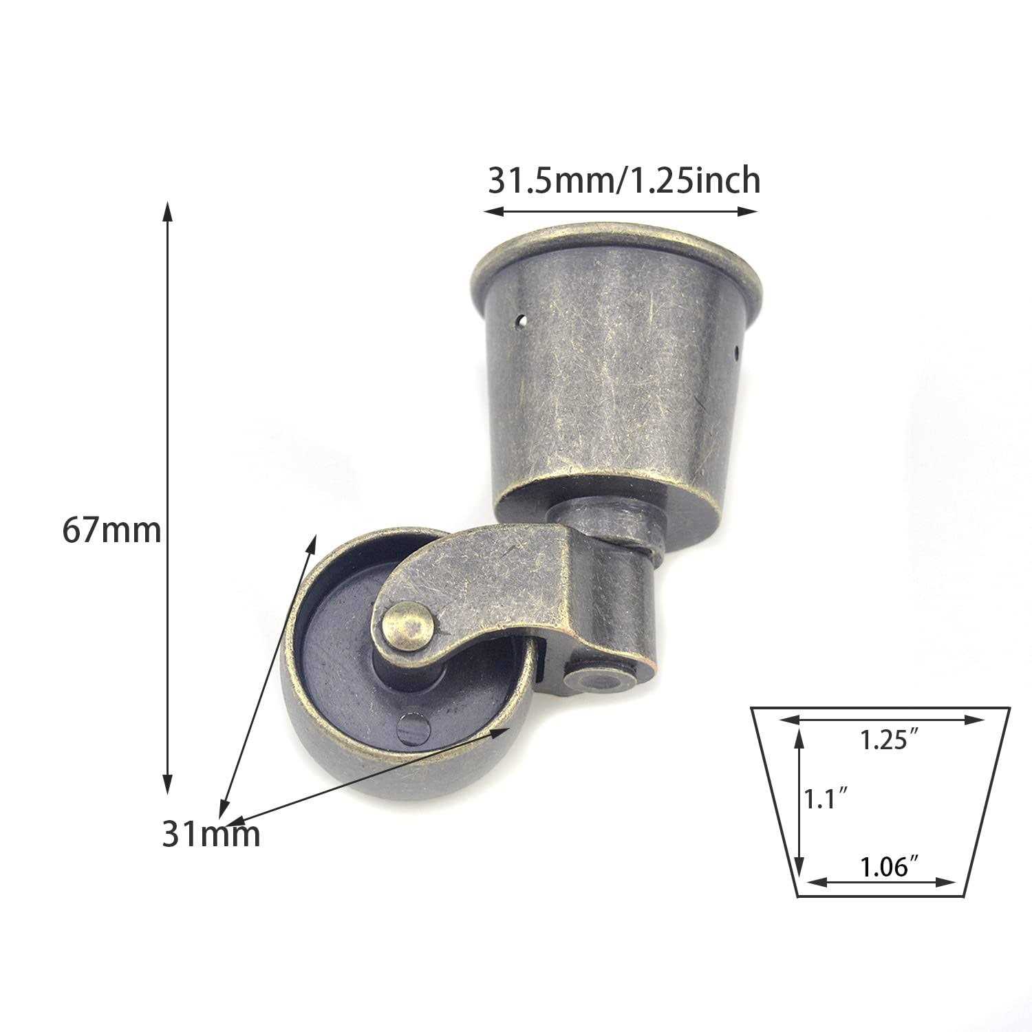 Meprotal 4pcs Zinc Alloy Antique Round Cup Caster Inner Cup Diameter Swivel Wheel Furniture Casters - Cheap Fitting