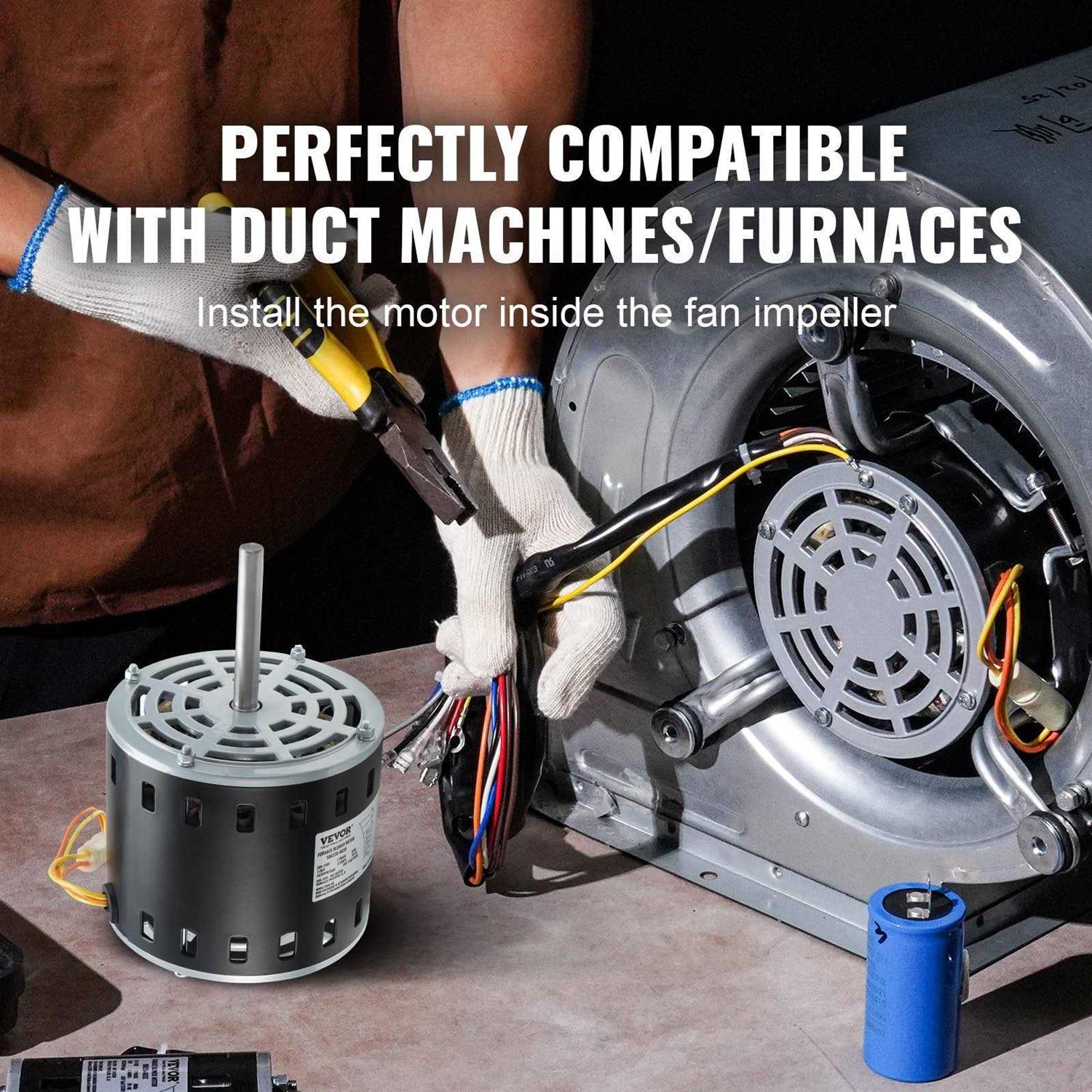 VEVOR 1/2HP Furnace Blower Motor 208/230V 2.7Amps 1075RPM 5 Speeds CW/CCW Rotation - Cheap Fitting