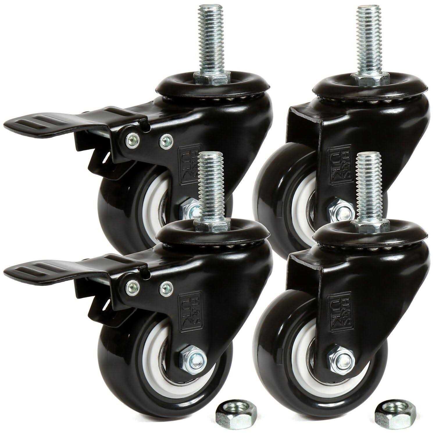 H&S Heavy Duty Caster Wheels for Trolley Furniture 4 Casters with Brakes for Outdoor Furniture - Cheap Fitting