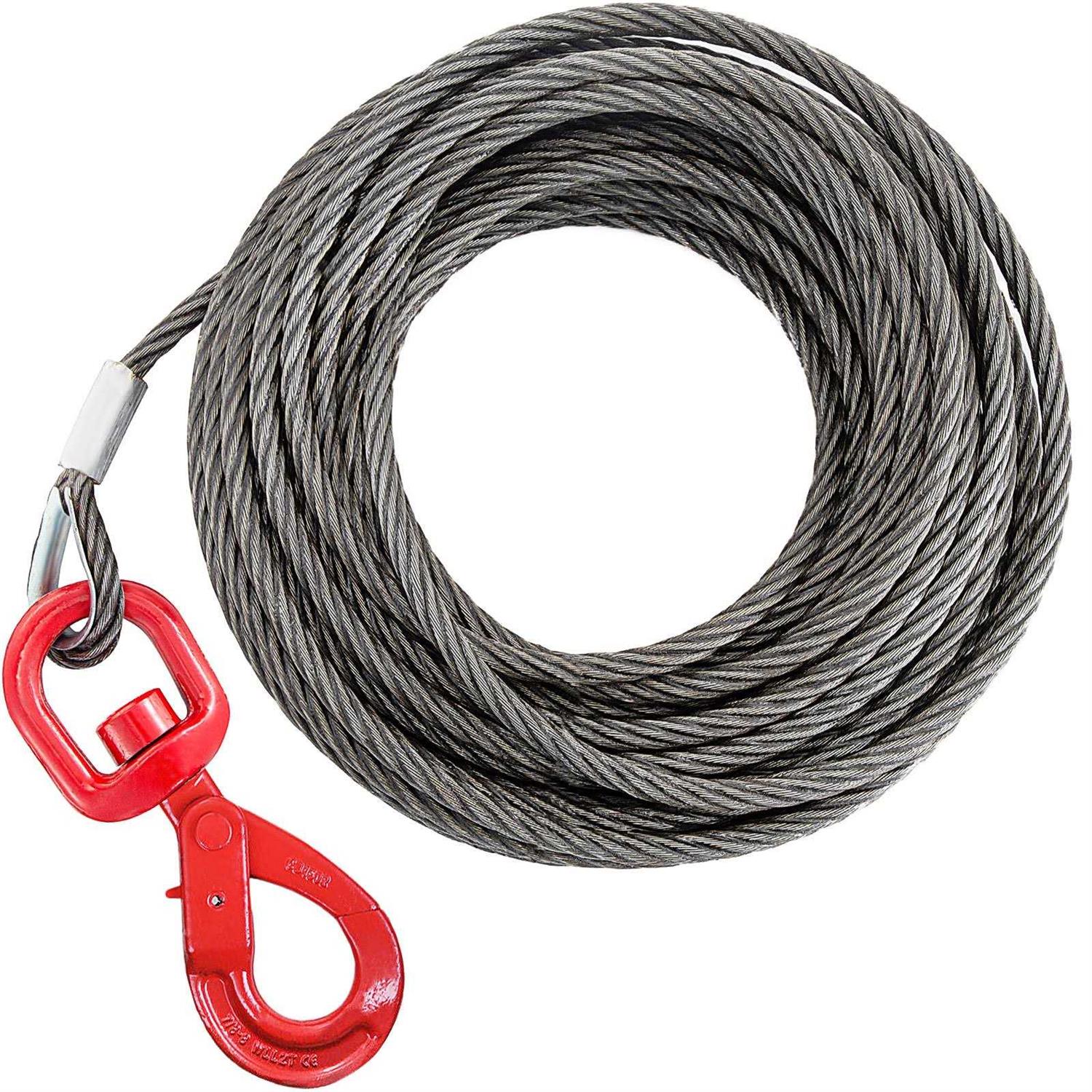 VEVOR Galvanized Steel Winch Cable 38 inch x 75′ Wire Rope with Hook 2T23MGSSG00000001V0 - Cheap Fitting