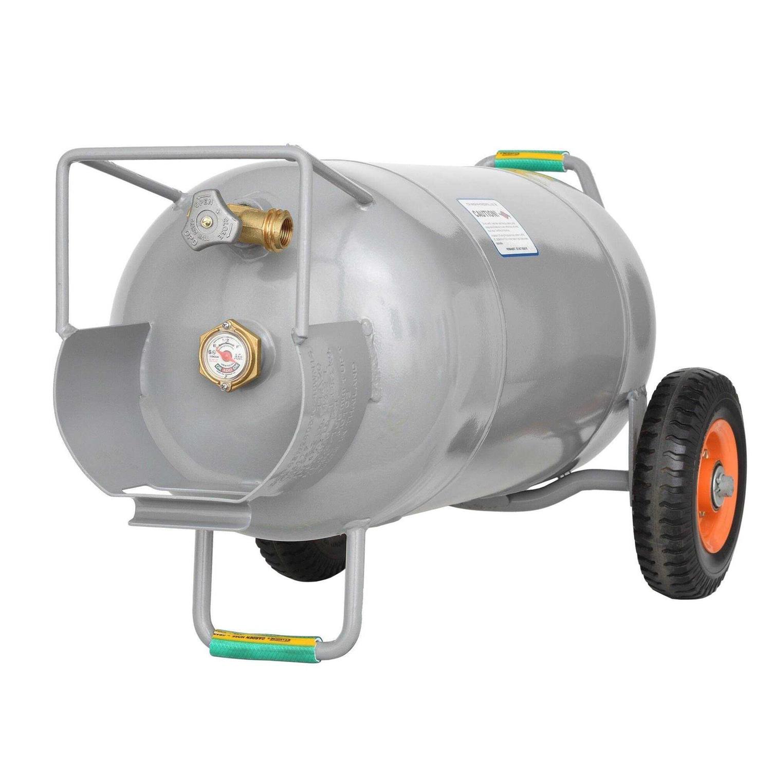 Flame King 40lb Horizontal & Vertical HOG Propane Tank Cylinder with Wheels - Cheap Fitting