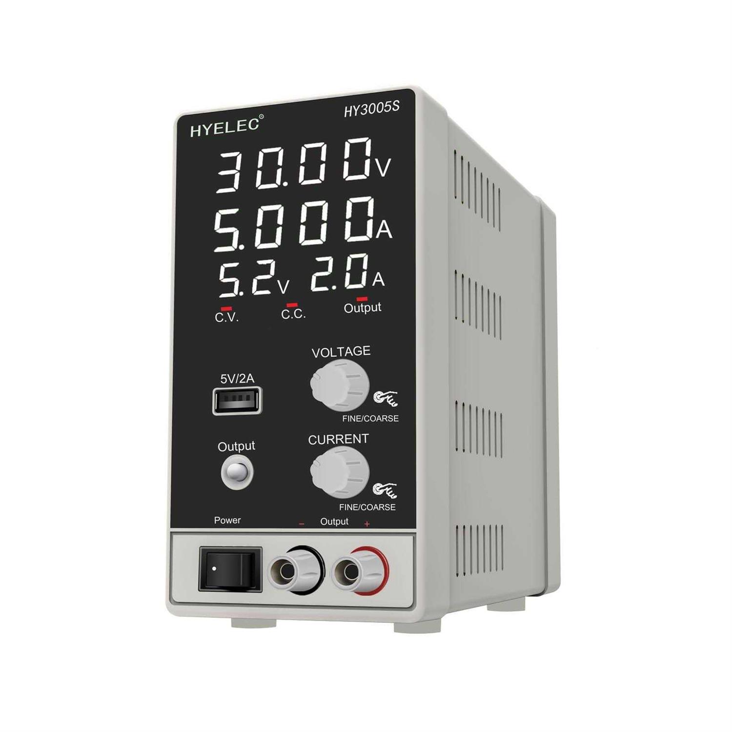 DC Power Supply Variable 30V 5A, Hyelec Adjustable Switching Regulated Power Supply with 4-Digit LED Display, Coarse and Fine Adjustments,5V2A USB - Cheap Fitting