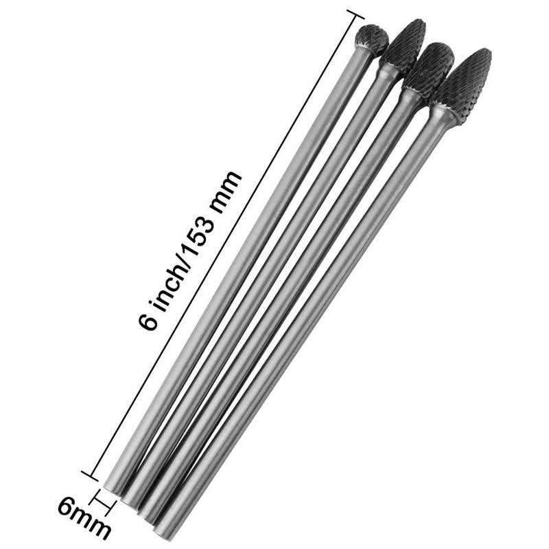 Wolfride 4pcs Long Shank Tungsten Carbide Burr Set 6mm Shank Die Grinder Burr Set for Metal 6-inch Length - Cheap Fitting