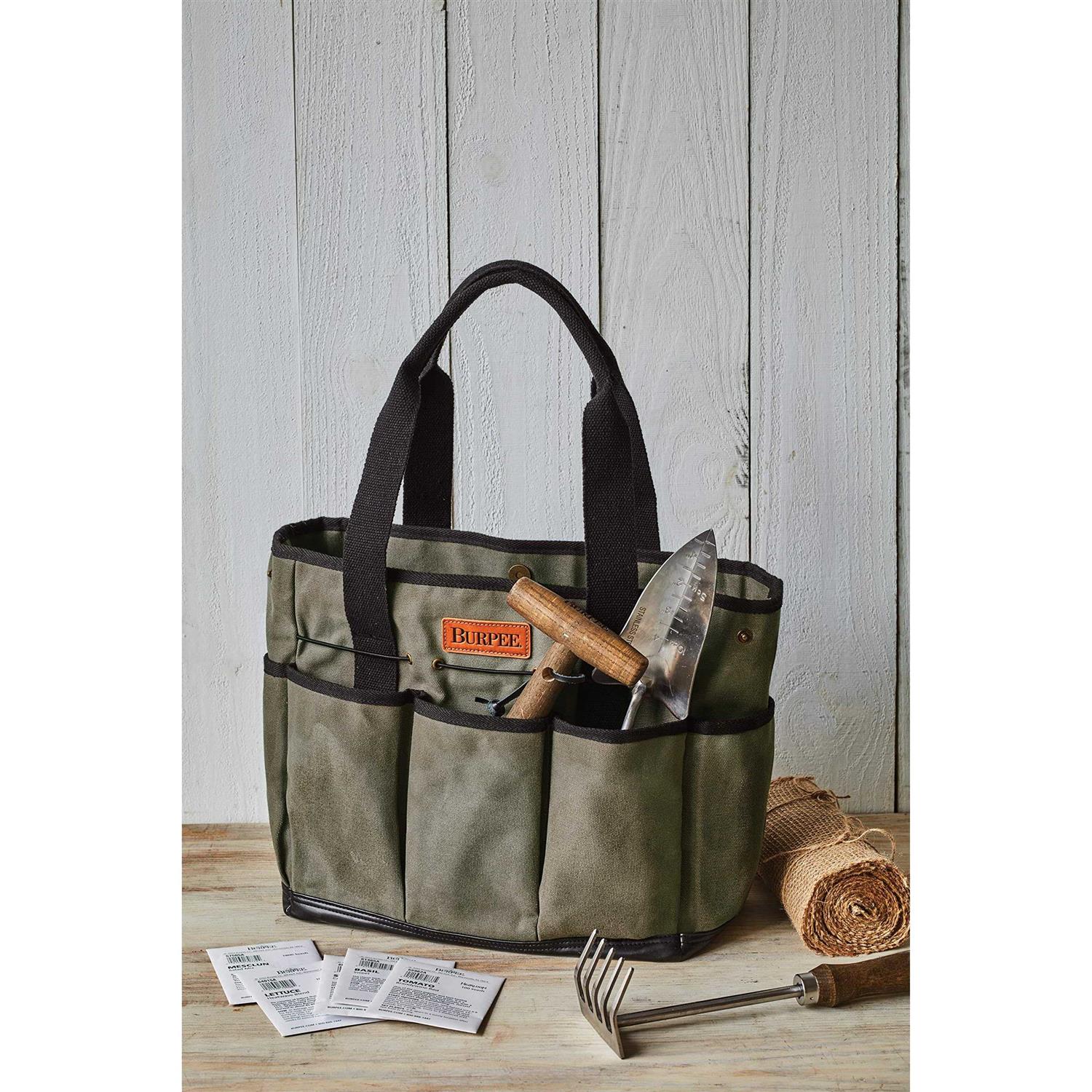 burpee Waxed Canvas Heavy-Duty Tote Bag Storage Organizer for Gardening Tools 12 H x 14.5 W - Cheap Fitting
