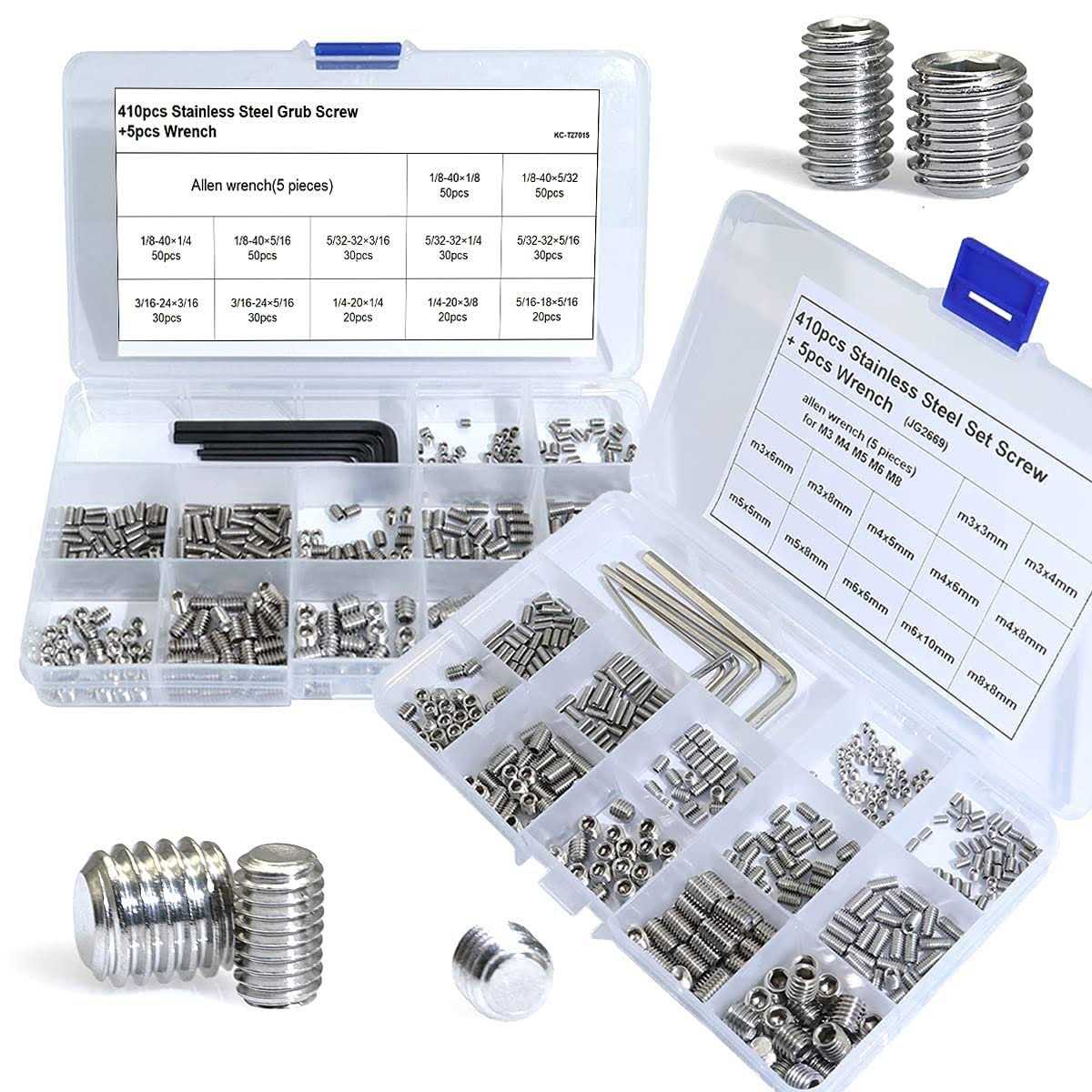 EilxMag 830pcs Metric + Standard SAE Allen Head Socket Hex Grub Screw Set 304 Stainless Steel Internal Hex Drive Cup-Poi - Cheap Fitting