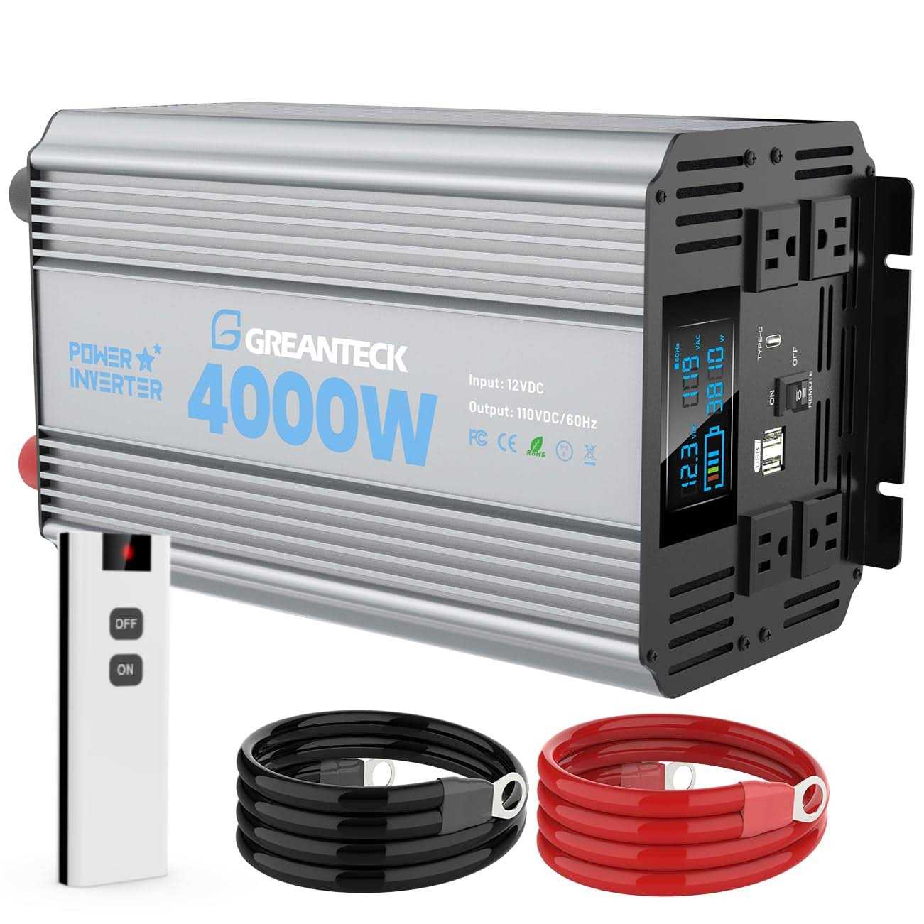 4000 Watt Modified Sine Wave Inverter 12V Power Inverter Four 110 / 120V DC to AC Outlets,Type-C Port,Dual Fast Charge USB Ports - Cheap Fitting