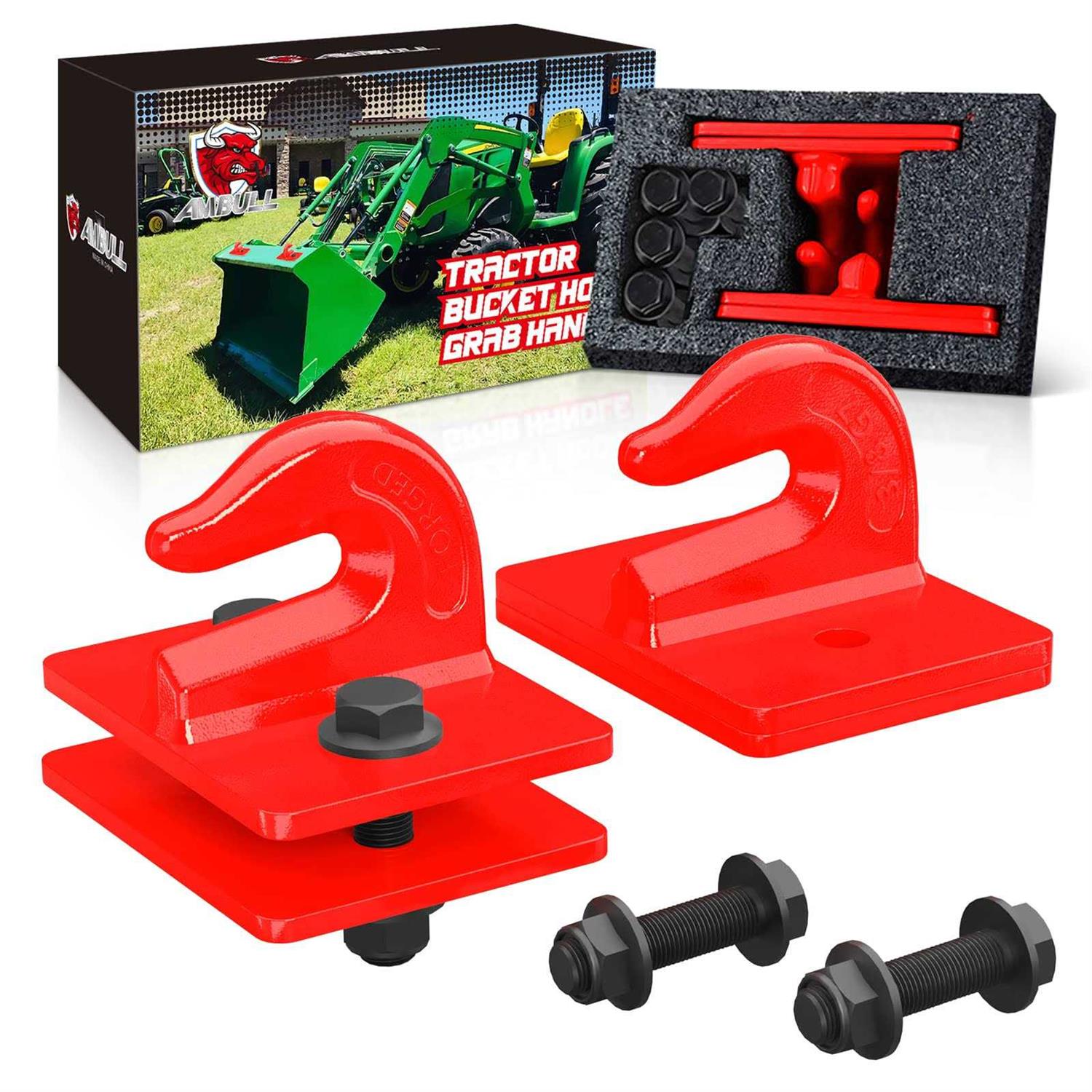 Ambull 2 Pack 3/8 Tractor Bucket Grab Hook Grade 70 Forged Steel Bolt On Grab Hook Tow Hook Mount with Backer Plate,Work Well for Tractor Bucket - Cheap Fitting