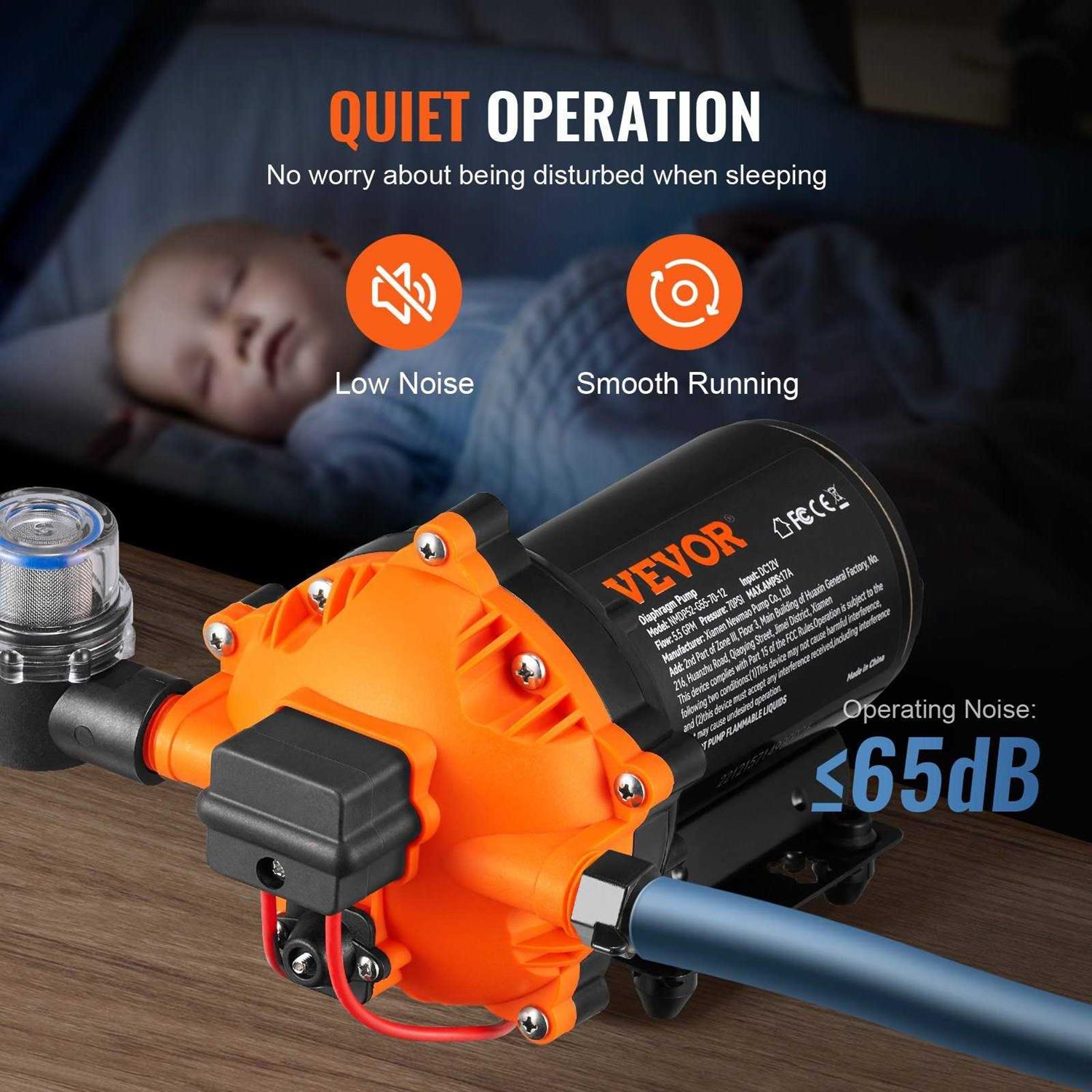 VEVOR 12V Water Pressure Diaphragm Pump Self-Priming Pump 70 PSI 5.5 GPM Boat RV - Cheap Fitting