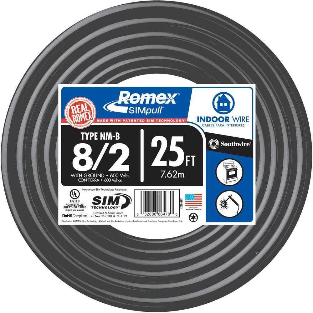 Southwire 25 ft. 8/2 Stranded Romex SIMpull CU NM-B W/G Wire - Cheap Fitting