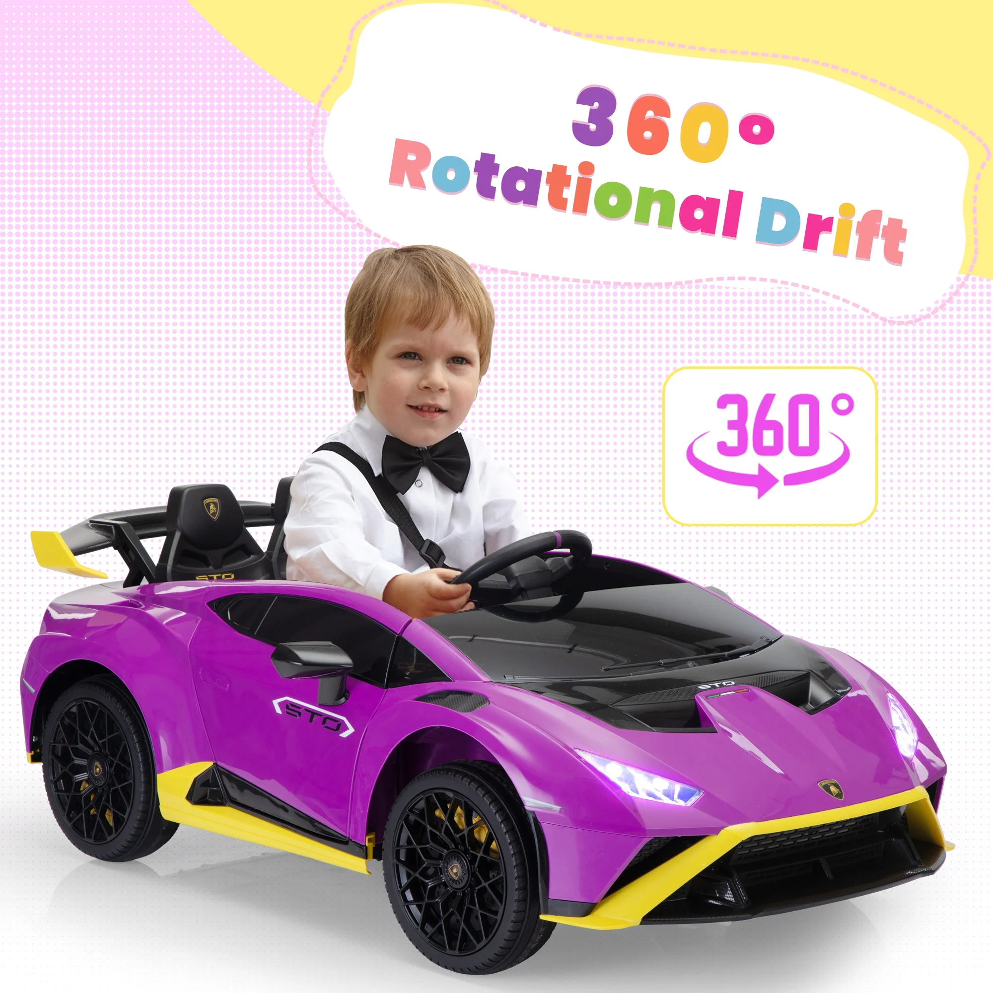 TOBBI 24V Lamborghini STO Licensed Kids Ride on Drift Car Gray Electric Car W/Remote Control LED Lights, up to 10 mph - Cheap Fitting