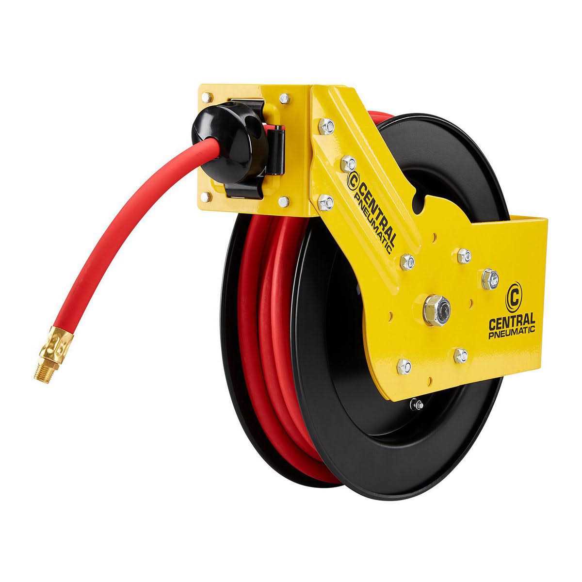 Central Pneumatic 3/8 in. x 25 ft. Retractable Air Hose Reel - Cheap Fitting