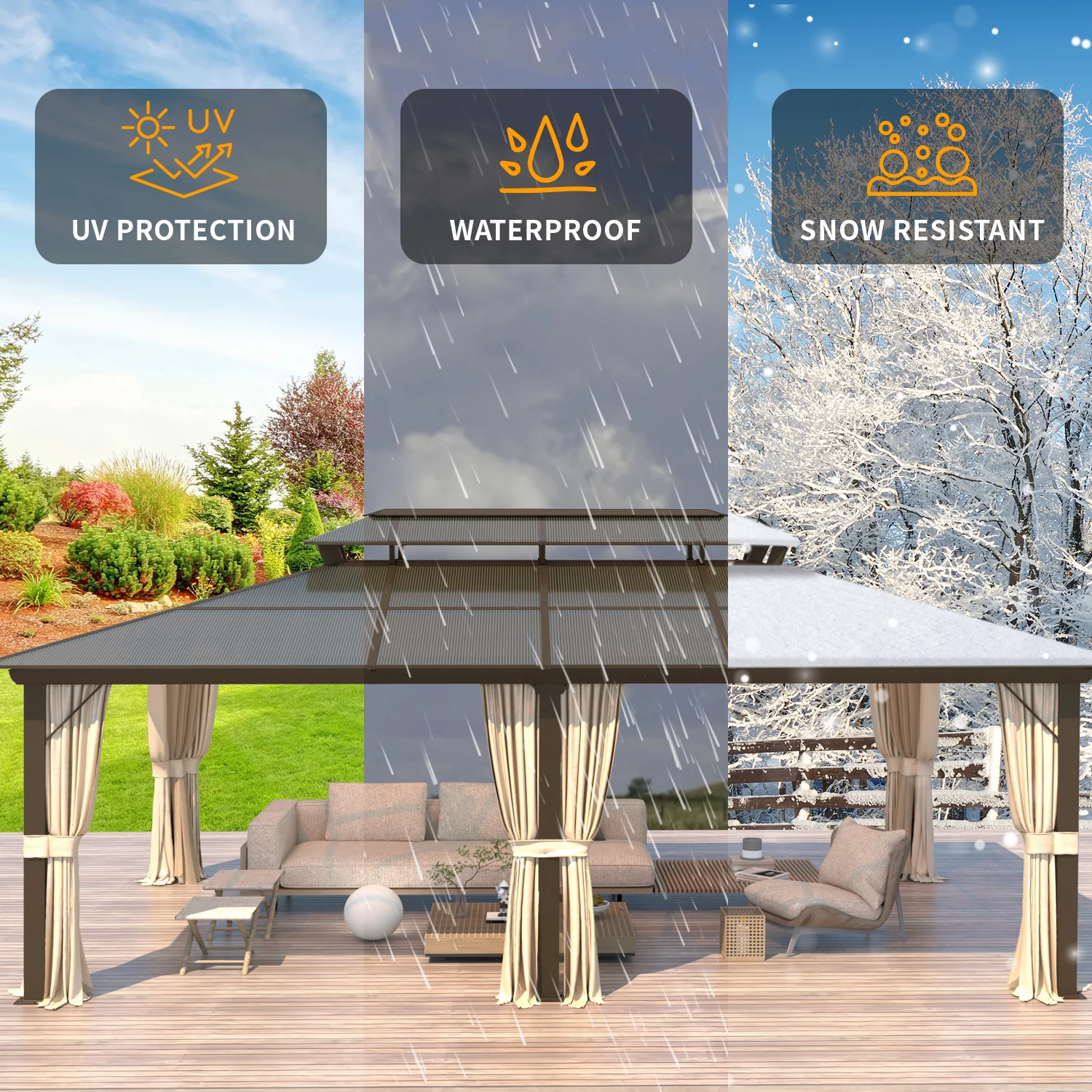 Yoleny 12'x16' Outdoor Polycarbonate Double Roof Hardtop 12 ft Gazebo Canopy, Brown - Cheap Fitting