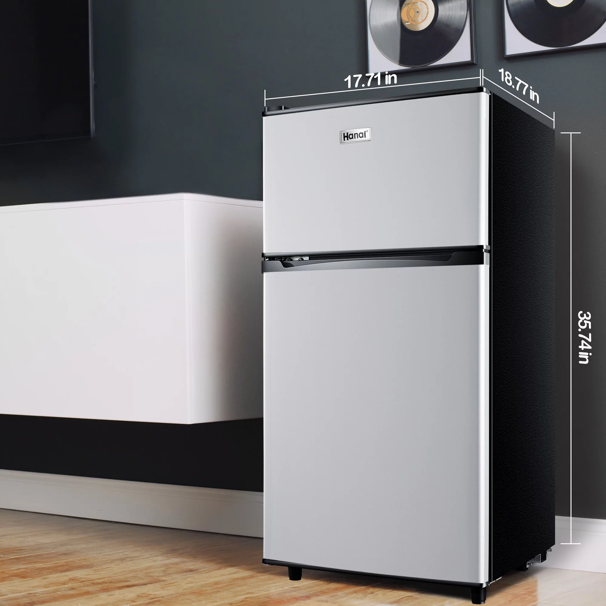 WANAI 3.5 Cu ft Two Door Mini Fridge with Freezer, Black - Cheap Fitting