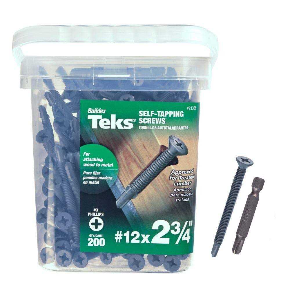 1unit Teks 21386 Self-Tapping Screws, #12 x 2-3/4 inch, 200/Pk - Cheap Fitting
