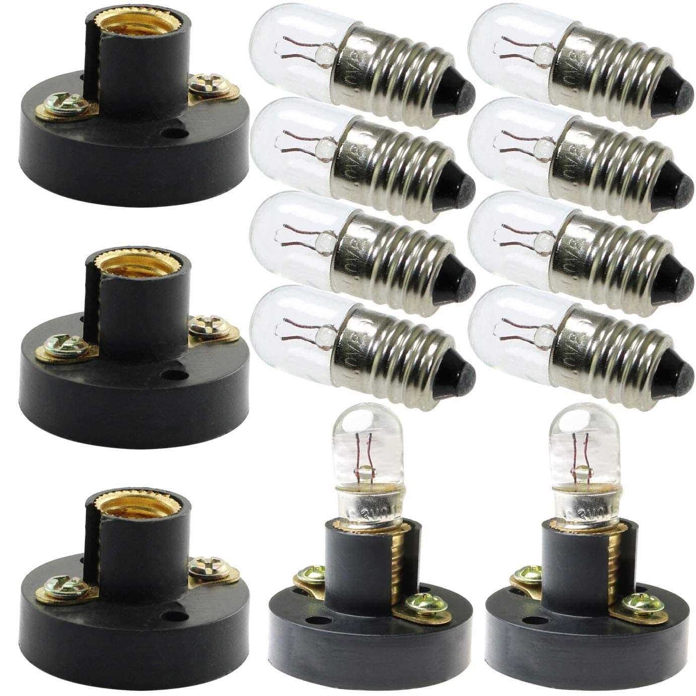 MEETOOT Set of 10pcs Screw Mini Bulb and 5pcs E10 Mini Bulb Holder Black Plastic Pure Brass Lamp Bases Student Experiment Lighting DIY - Cheap Fitting