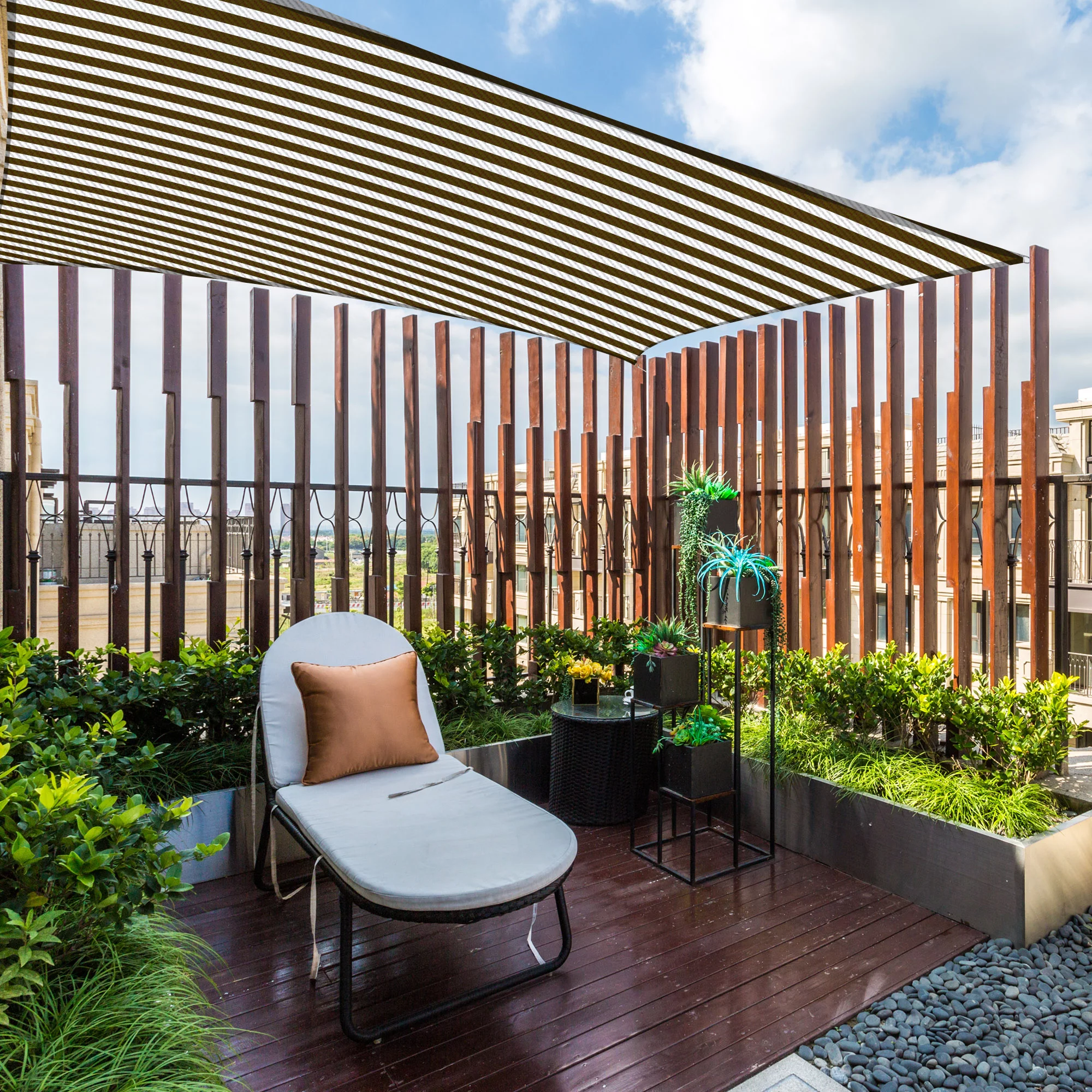 Yescom 12x12Ft 97% UV Block Square Sun Shade Sail Outdoor Patio Pool Garden Yard Lawn Carport Net Awning Coffee+White - Cheap Fitting