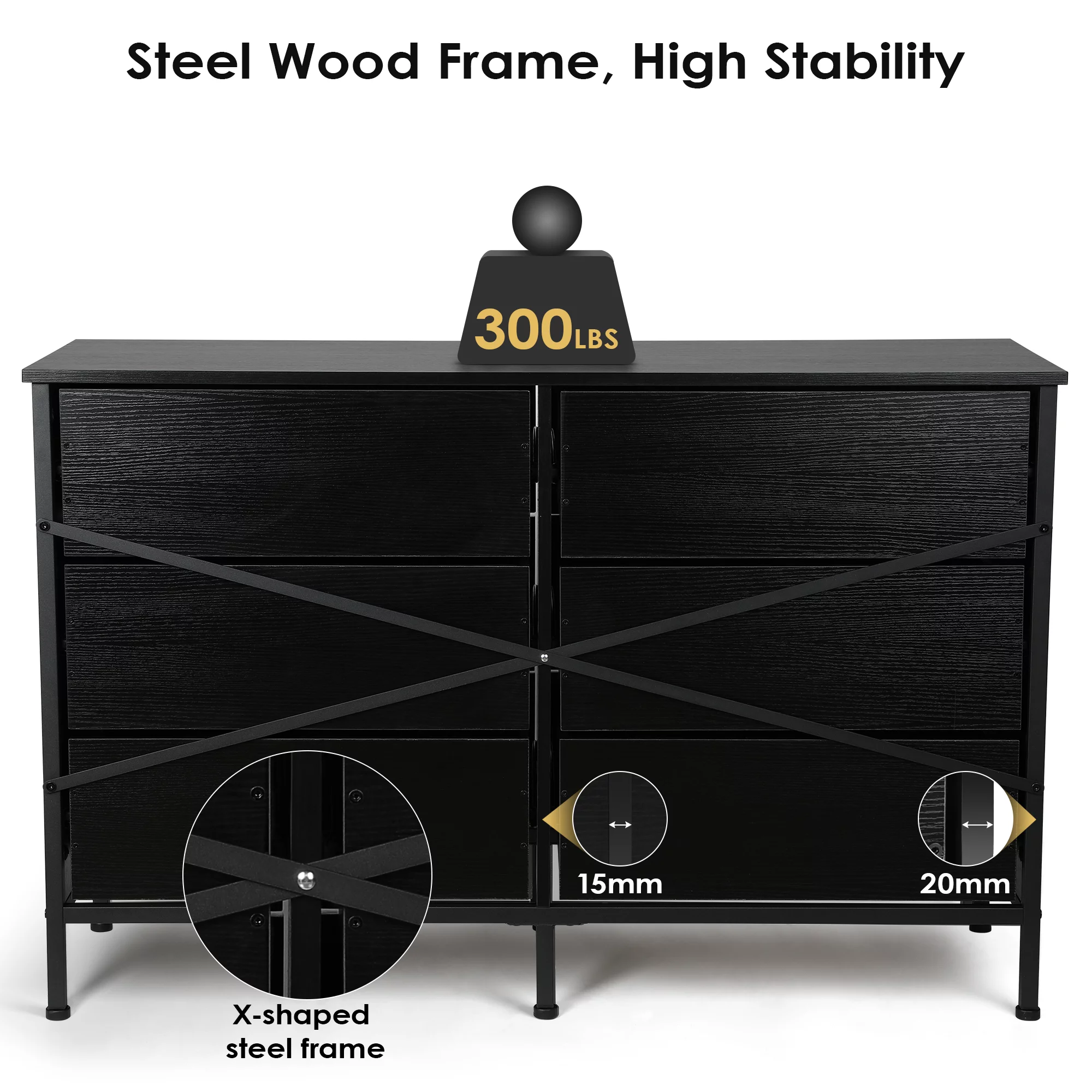 47.3'' Drawer Dresser Chest of 6 Drawers, Storage Dresser Tower for Bedroom, Living Room, Hallway, Nursery, White Storage Cabinet Wooden Dresser with Steel Frame, White - Cheap Fitting