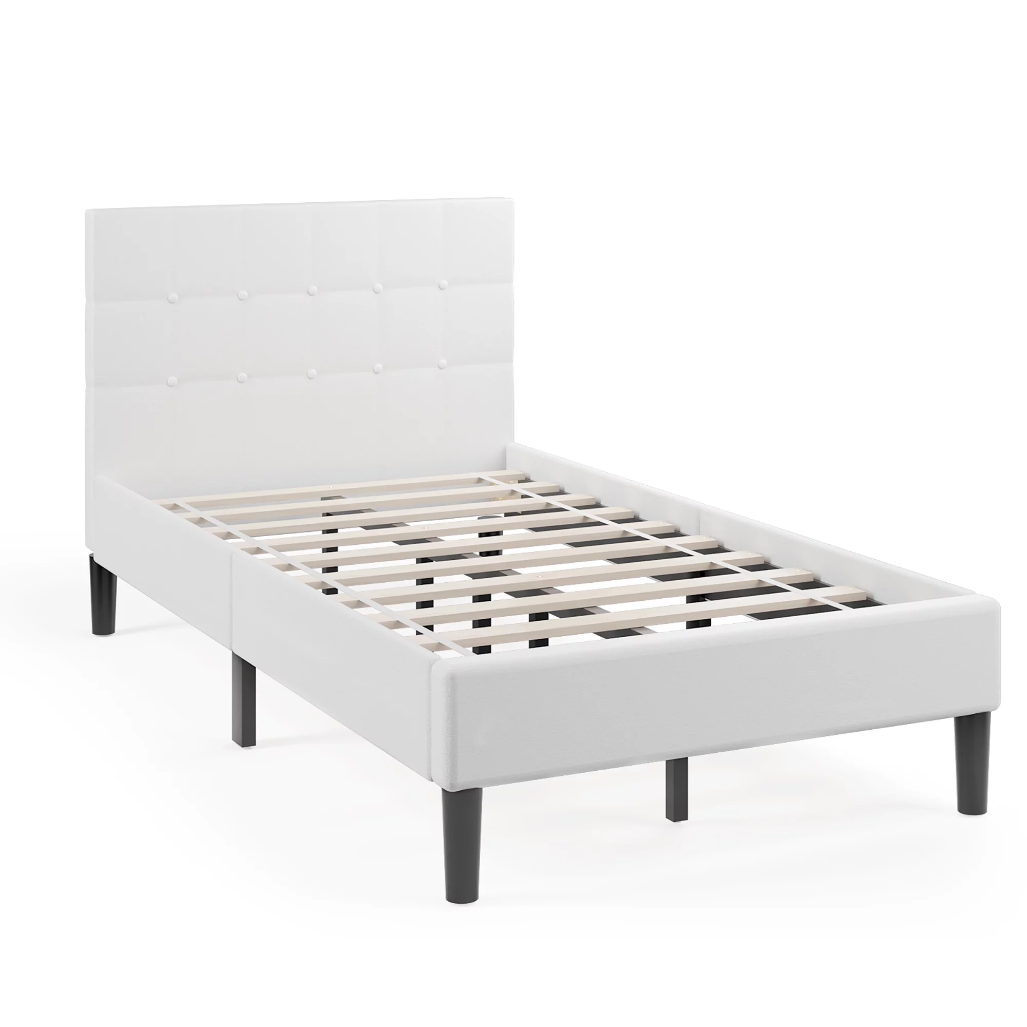 Costway Twin Upholstered Bed Frame Button Tufted Headboard Mattress Foundation Beige - Cheap Fitting