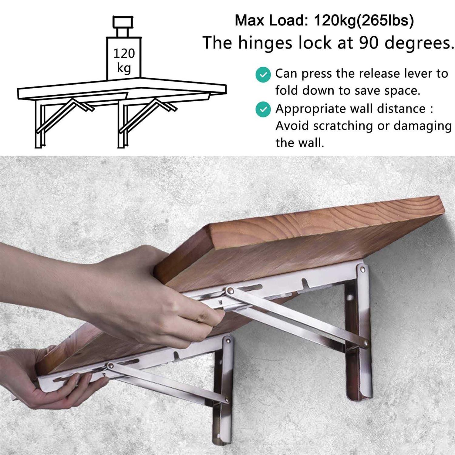 Folding Shelf Brackets Pynsseu Heavy Duty Stainless Steel Collapsible Wall Mounted Shelf Bracket Table Work - Cheap Fitting