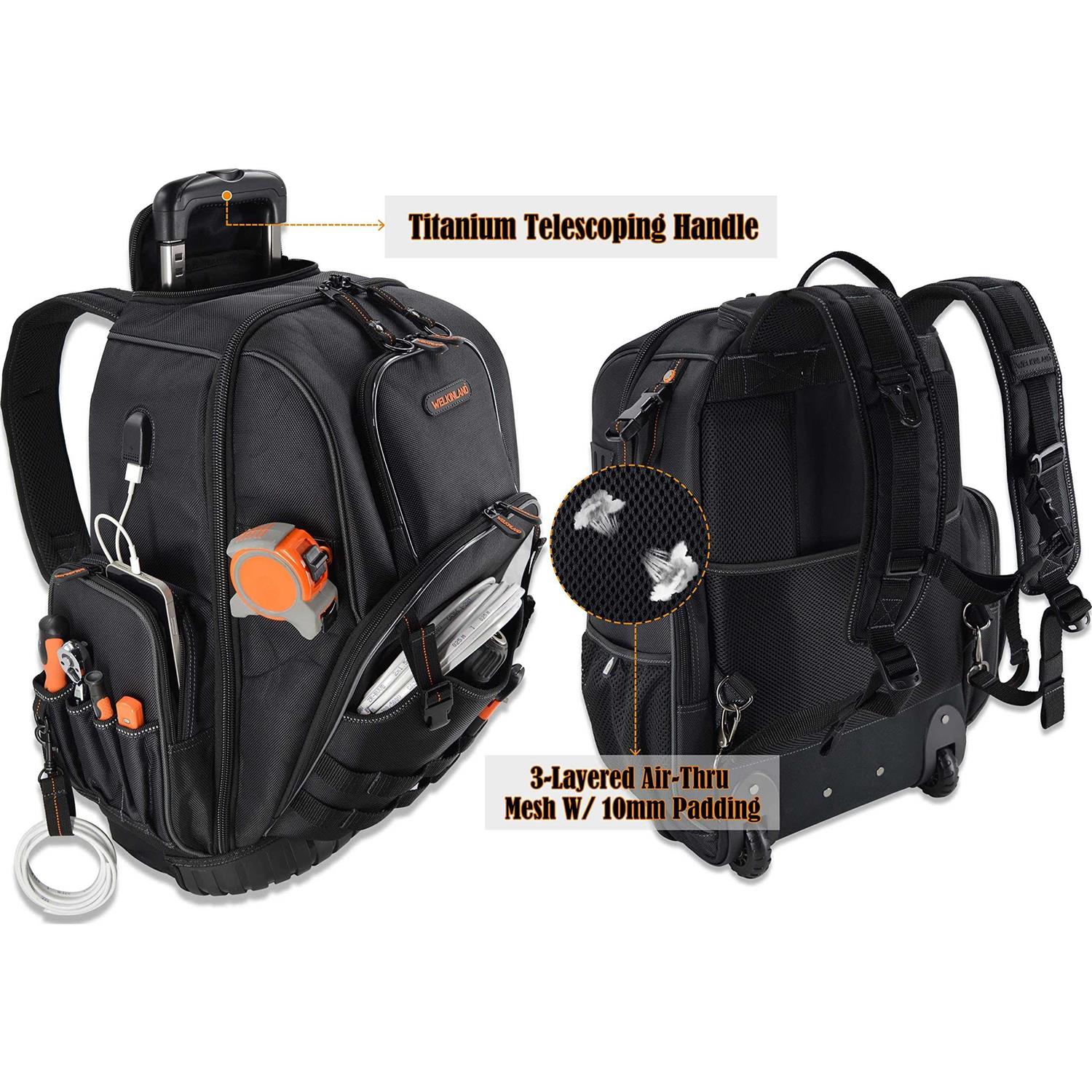 72Pockets Rolling tool backpack Large tool bag with wheels - Cheap Fitting