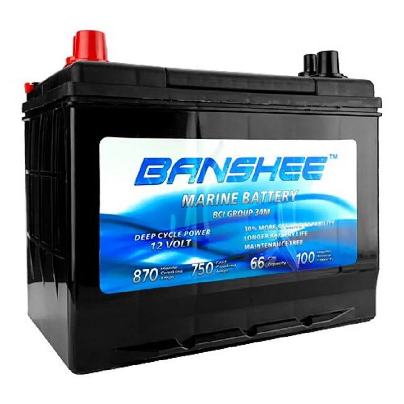 Banshee  Deep Cycle Marine Battery for Replacement 34M, 8016-103 & SC34DM - Group Size 34 - Cheap Fitting