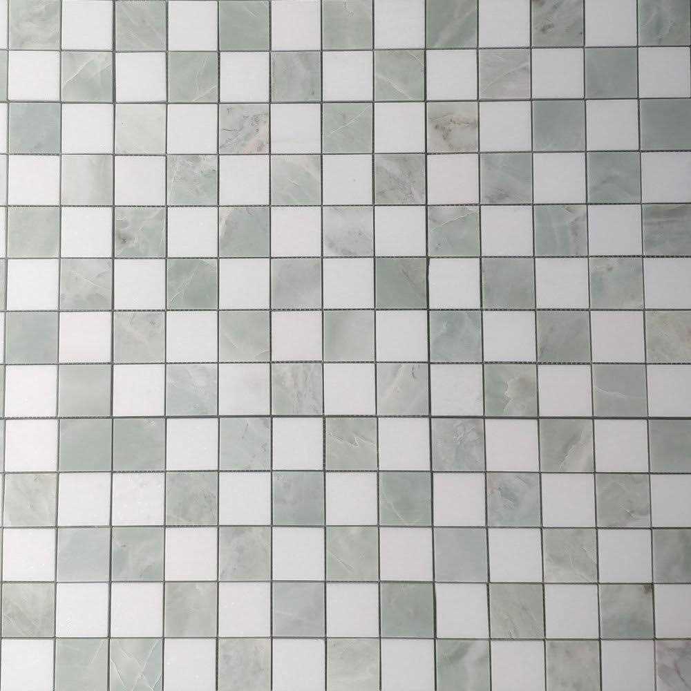 Marble Online 2×2 Checkerboard Thassos White Green Jade Marble Mosaic Tile - Cheap Fitting