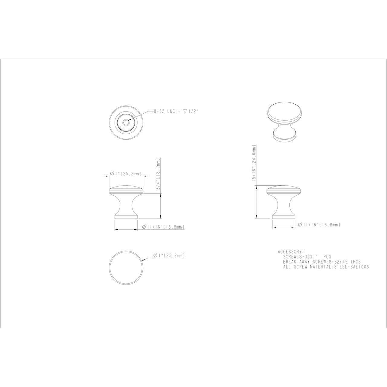 Elements 3915 Slade Cabinet Knob - Cheap Fitting