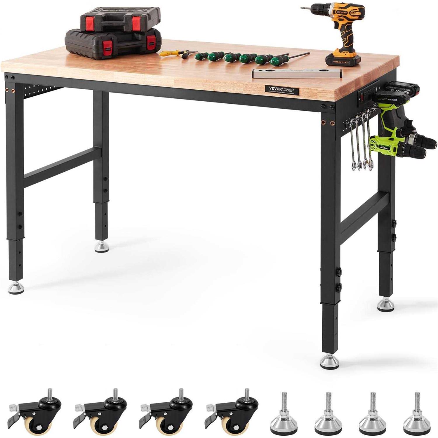 VEVOR Adjustable Workbench Garage Worktable with Universal Wheels - Cheap Fitting