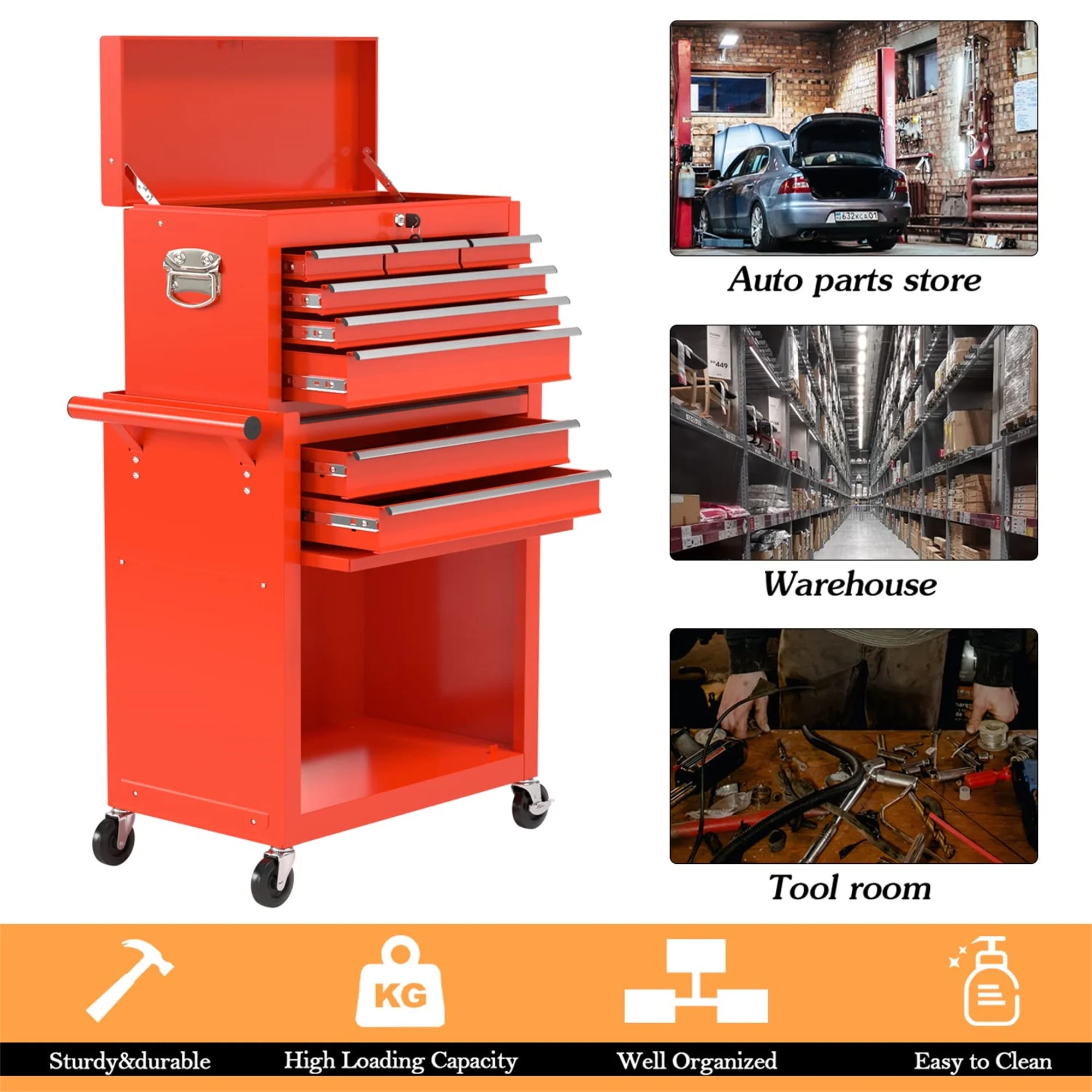 Aukfa Tool Chest, 2 in 1 Steel Rolling Tool Box & Cabinet On Wheels for Garage, 8-Drawer, Blue - Cheap Fitting