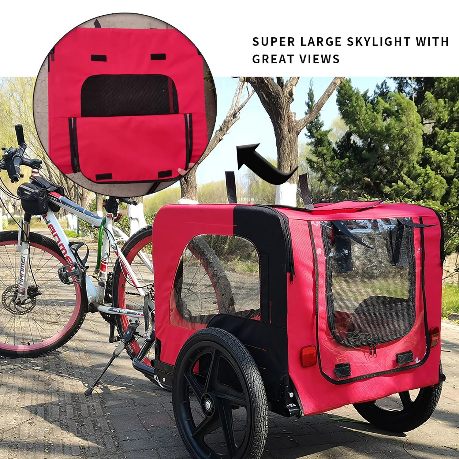 CJC Bike Pet Trailer for Small and Large Dogs - Folding Frame Carrier - Easy to Connect and Disconnect to Bikes - Adjustable - Red - Cheap Fitting