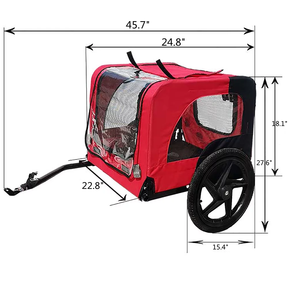 CJC Bike Pet Trailer for Small and Large Dogs - Folding Frame Carrier - Easy to Connect and Disconnect to Bikes - Adjustable - Red - Cheap Fitting