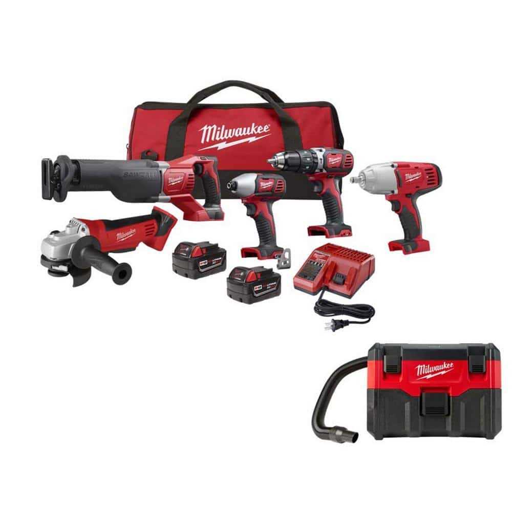Milwaukee M18 18-Volt Lithium-Ion Cordless Tool Combo Kit with 3.0Ah Batteries, Charger and Bag with M18 2 Gal. Wet/Dry Vacuum - Cheap Fitting