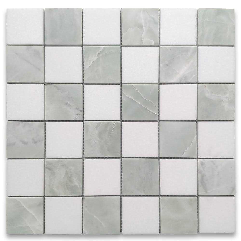 Marble Online 2×2 Checkerboard Thassos White Green Jade Marble Mosaic Tile - Cheap Fitting