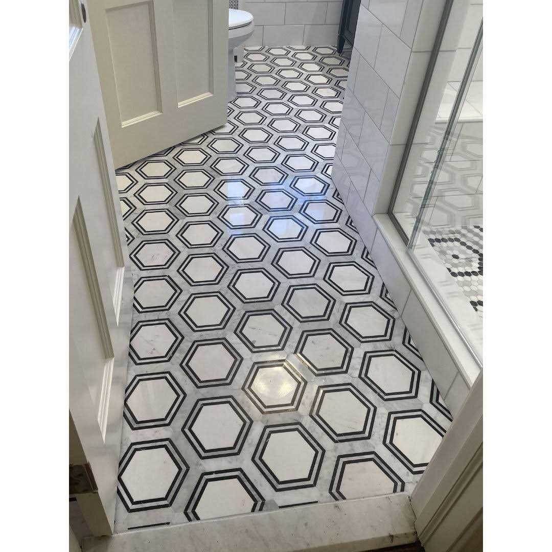 Marble Online Georama Hexagon Nero Thassos White Marble Geometric Tile - Cheap Fitting