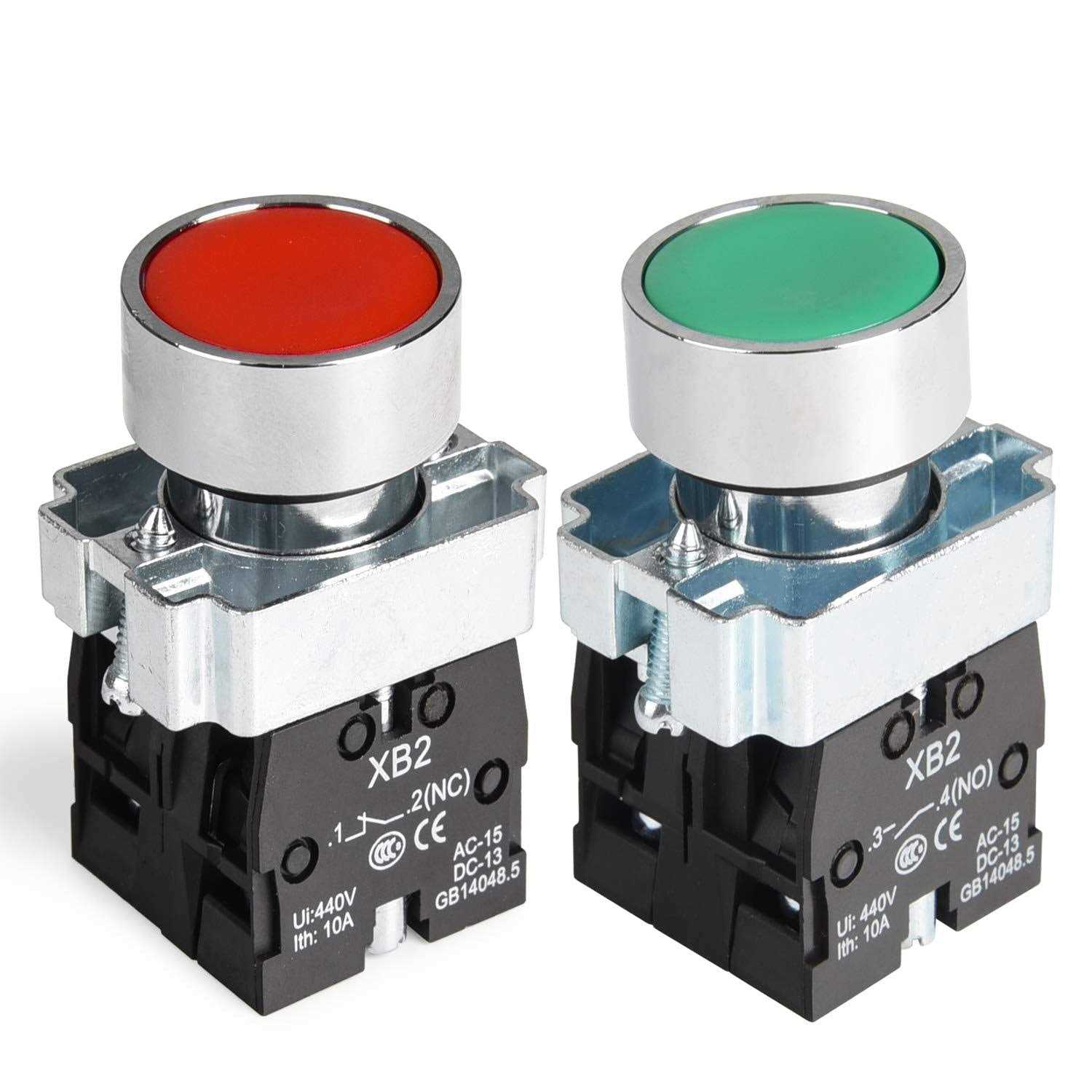 APIELE 2PCS 22MM Momentary Push Button Switch Red Green 1NO 1NC Metal Head XB2-11BN-G&R - Cheap Fitting